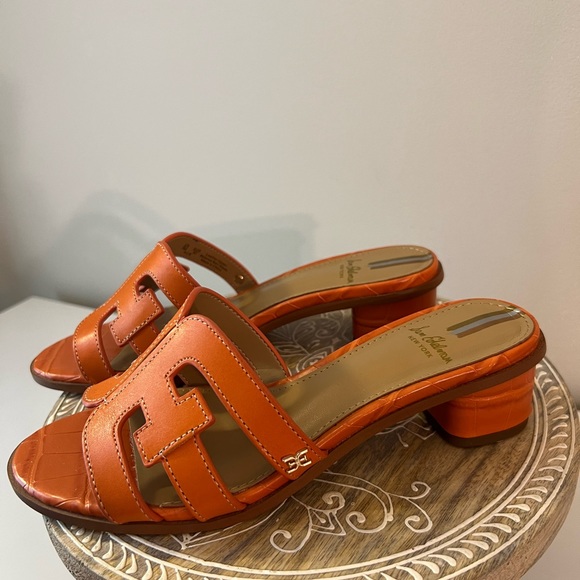 Sam Edelman Illie Block Heel Slide Sandal SUNSET ORANGE - Picture 9 of 11